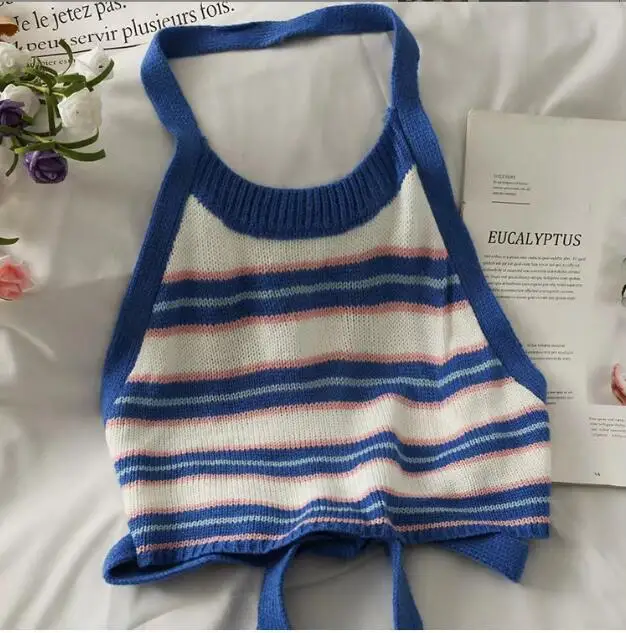 2022 hot sale kids girls knitted backless t-shirt summer autumn 100% cotton fashion girls striped vest top 3-8t baby clothes