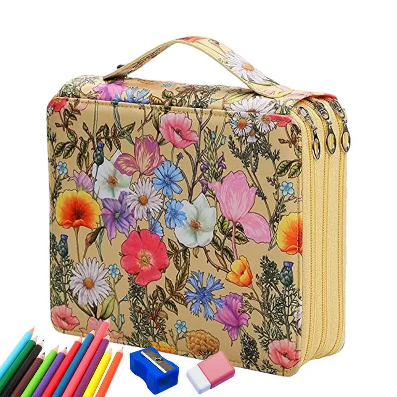 

Цветная сумка для карандашей, 124 ячеек, Цветной маркер, Женский многослойный Органайзер на молнии для акварельных ручек или маркеров, сумка для ручек