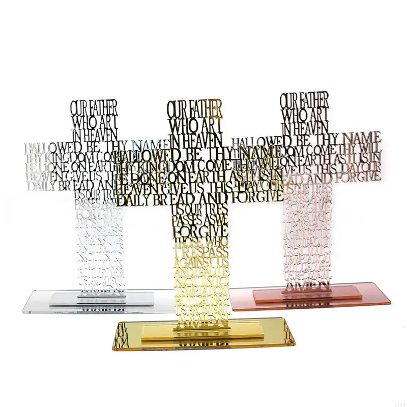 Acrylic Priest Father Scriptures for Cross with Stand Religious Church Standing Crucifix Catholic Prayer Relics Ornament 69HF