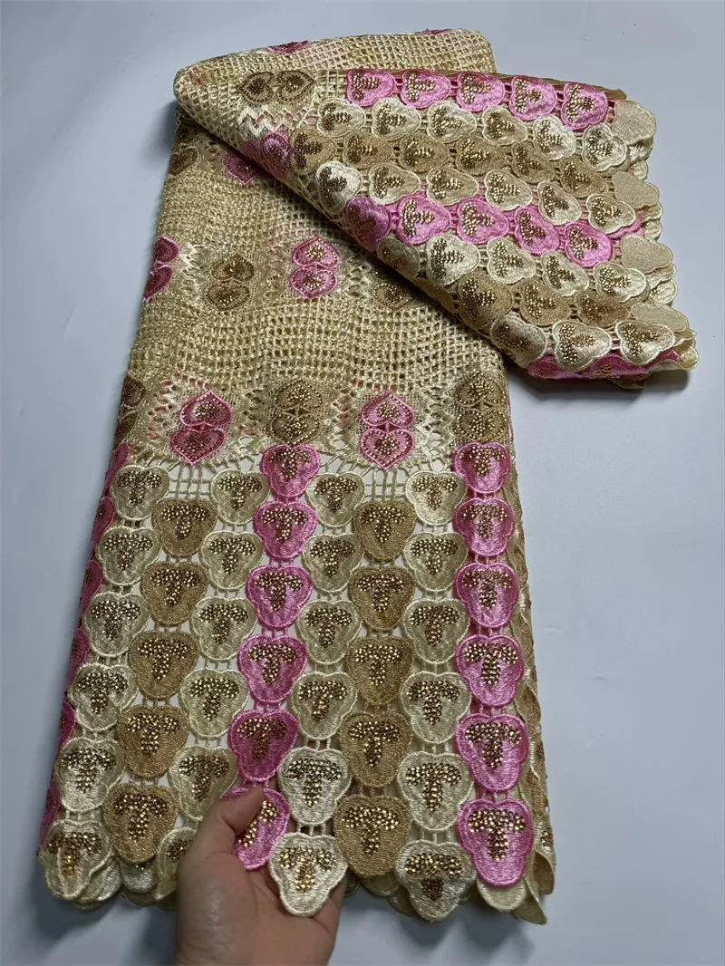 

Высококачественная африканская гипюровая кружевная ткань, нигерийская вышивка, водорастворимый сетчатый материал, африканская Ткань 5 ярдов ZW20