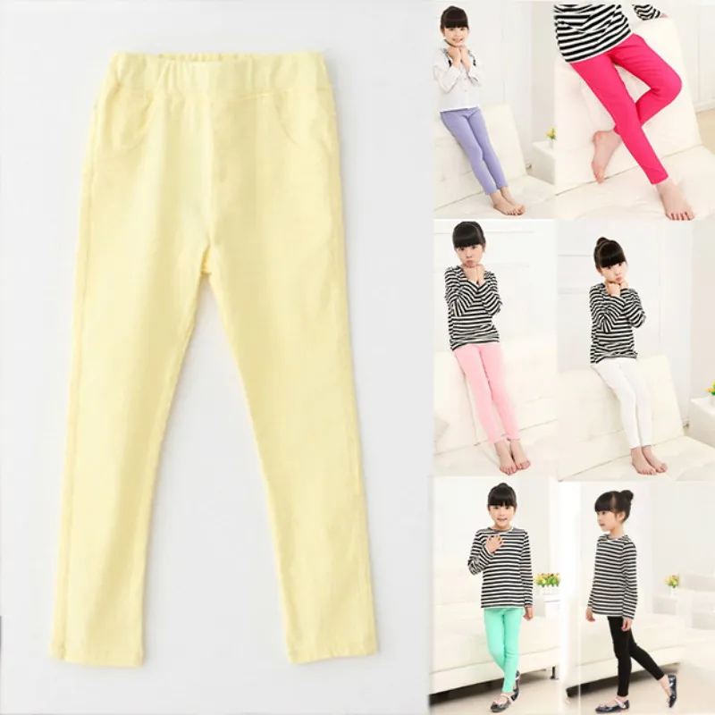 3-9Y Candy Color Kids Leggings Sport Running Pencil Pants Elastic Waist Kids Girls Leggings Spring Autumn Thin Stretchy Trousers