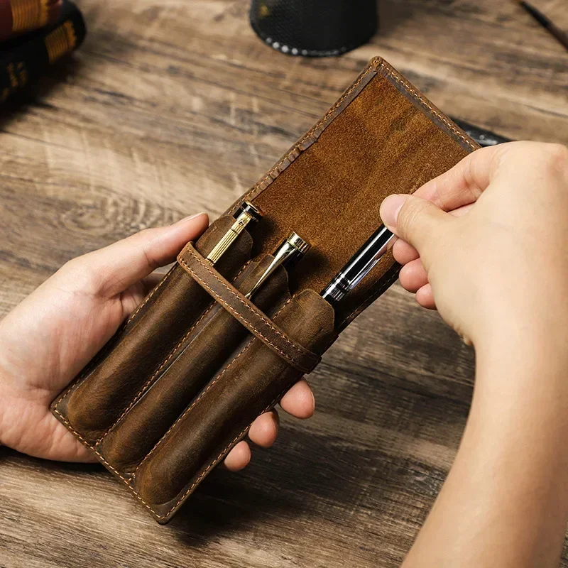 Hiram Astuccio in vera pelle personalizzato con manico con cerniera portapenne Parole personalizzate incise sul sacchetto della penna, Caff, CF9001, Astuccio per matite
