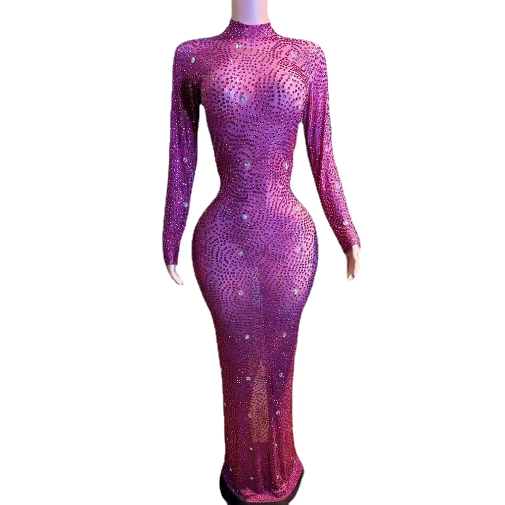 

Блестящее длинное Сетчатое платье с длинным рукавом, женское сексуальное платье для празднования дня рождения, выпускного вечера, одежда для фотосессии, сценический костюм