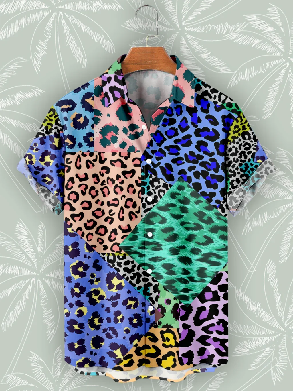 Summer Casual Shirts Fashion Big Size Splice Leopard High Quality Short Sleeve Oversized Shirts for Men 2024 Camisas De Hombre