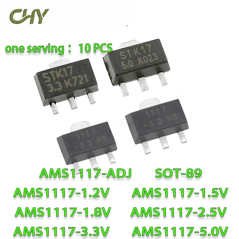 10PCS AMS 1117 1.2V 1.5V 18V 2.5V 3.3V 5V ADJ AMS1117-1.2 AMS1117-1.5 AMS1117-1.8 AMS1117-2.5 AMS1117-3.3 AMS1117-5.0 SOT-89 SO