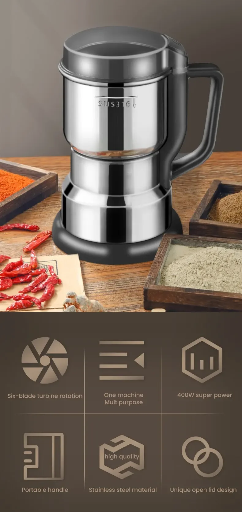Description Picture 2 of itemHigh Power Electric Coffee Grinder Kitchen Cereal Nuts Beans Spices Grains Grinder Machine Multifunctional Home Coffee Grinder