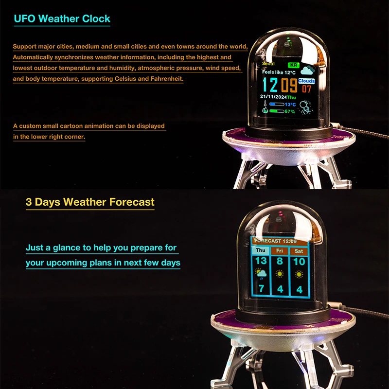 Digital Table Clock WiFi Alarm IPS Screen RGB Lighting