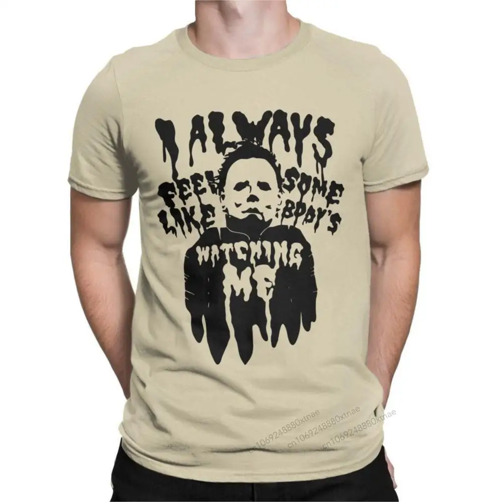 

Somebody's Watching Me Scary T Shirt Men's 100% Cotton T-Shirt Crew Neck Michael Myers Tees Short Sleeve Clothing Birthday Gift