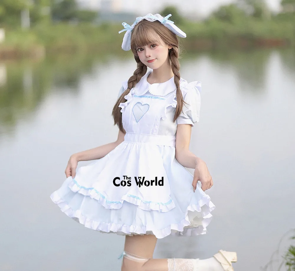 5 Colors S-5XL Japanese Lolita Heart Rabbit Maidservant Maid Restaurant Apron Dress Uniform Outfits Anime Cosplay Costume