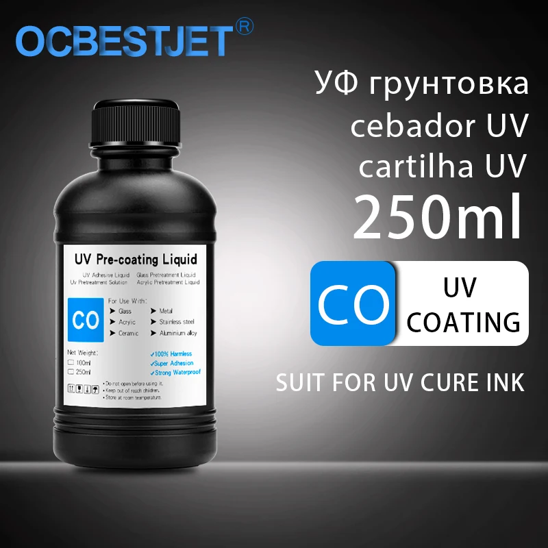 Primer Pré-revestimento para Impressora Plana uv Tinta de Cura para Impressão em Vidro Cerâmico e Metal Acrílico 250ml