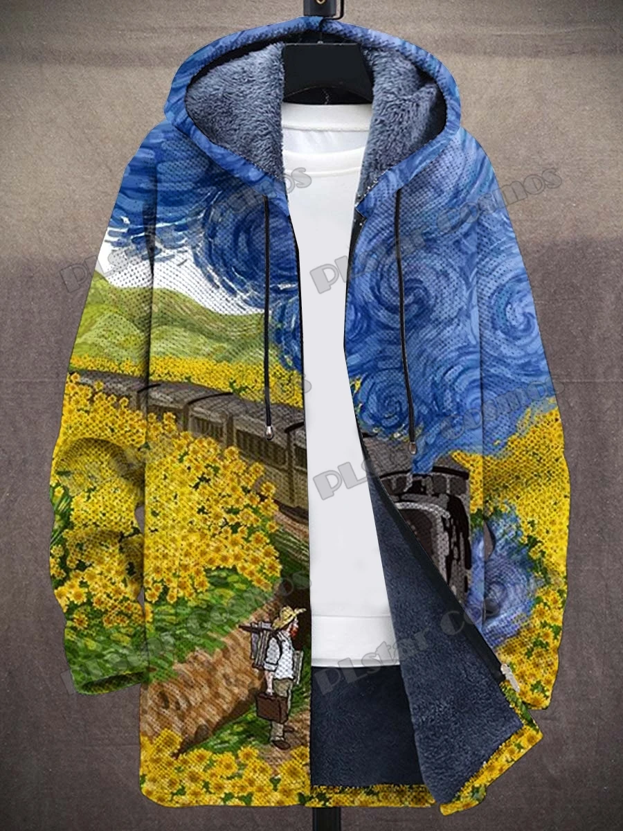 Farbe Geometrische Muster Retro Kunst 3D Gedruckt Herrenmode Plüsch Dicken Kapuzenmantel Winter Casual Warme Reißverschlussjacke CM05 – Detail 11