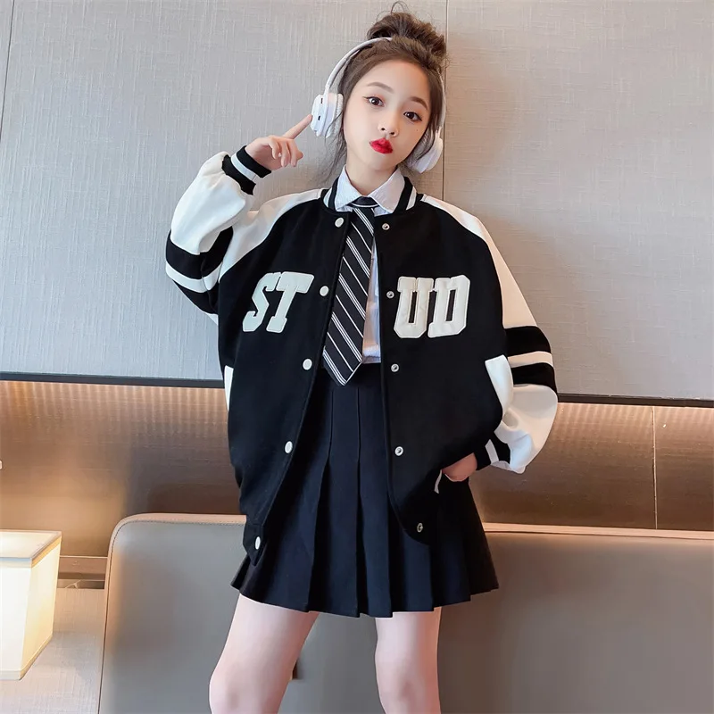 

Kids Jackets Spring Autumn Girls Cardigans Fashion Letter Baseball Coat for Baby Girl Top Children Clothing Teen Sport Jacket