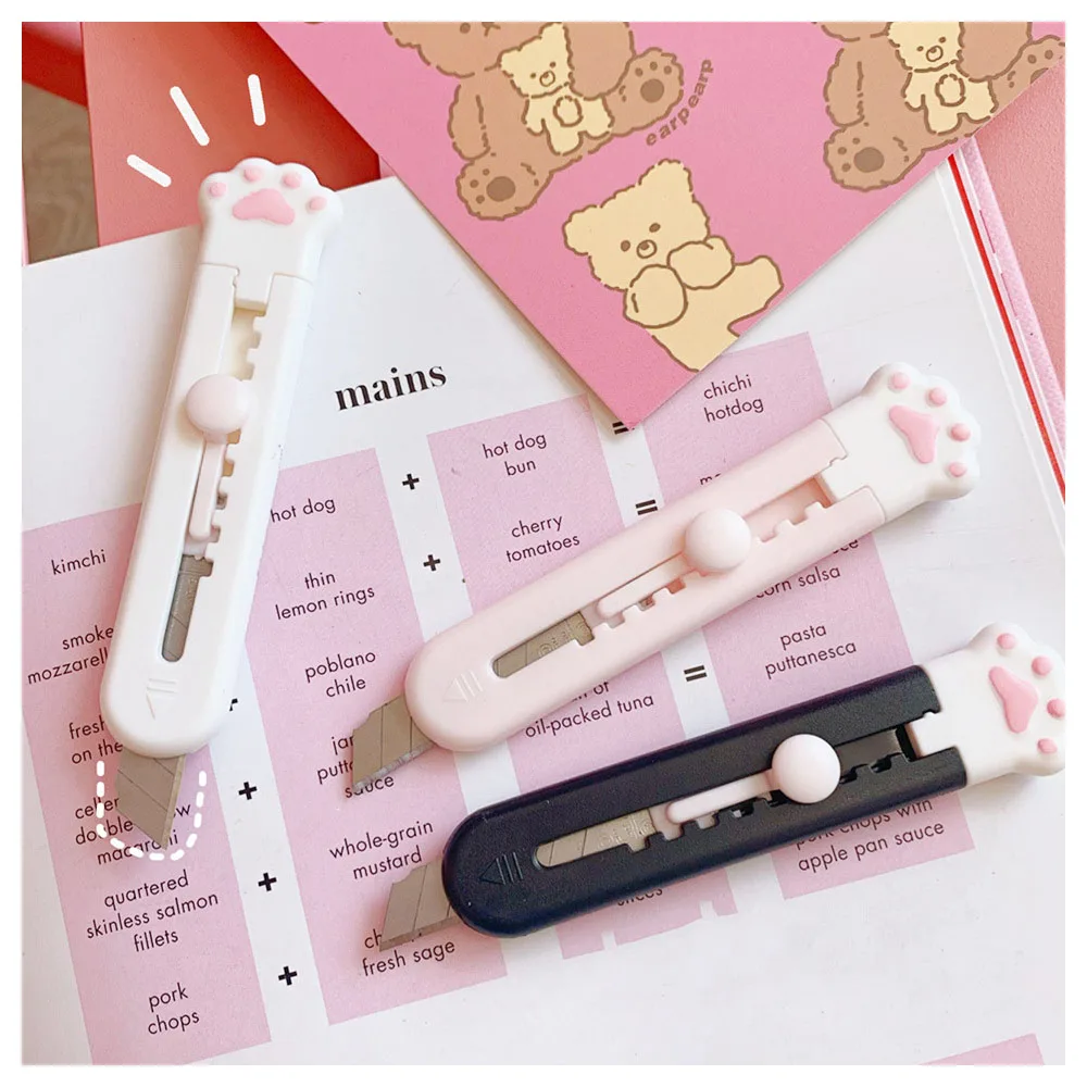 Kawaii Mini-Portable Cat's Paw Art Utility Knife Cute Cartoon Letter Opener Handcraft Student Multi-Purpose Stationery