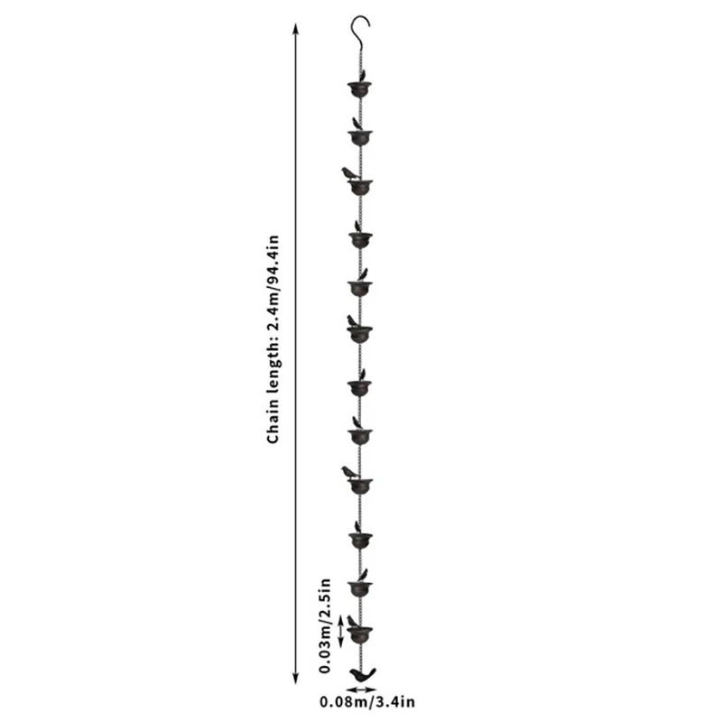 Description Picture 3 of itemOutdoor Rain Chain Decorative Gutter Rain Chain Removable Bird On Cup Rain Bell Channels Water Away Attached Hanger Home Decor