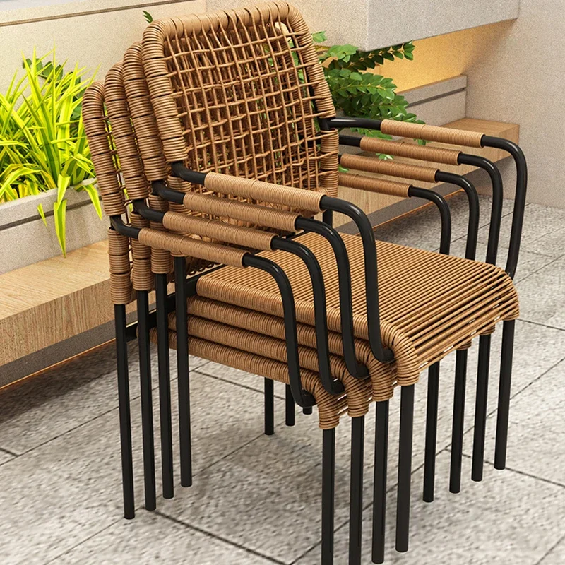 Rattan Backrest Outdoor Chair for Cafes Modern Comfortable Garden Chairs Minimalist Multifunctional Garden Furniture for Terrace