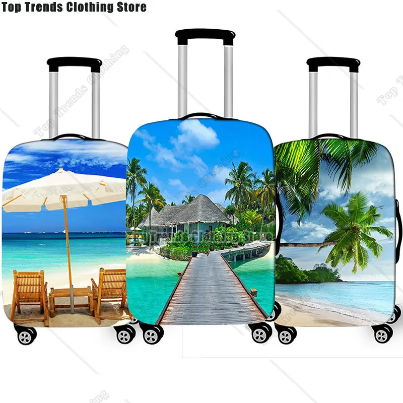 3D Tropical Beach Print Luggage Cover for Travel Holiday style Suitcase Covers Elastic Travel Trolley Protective Case Cover
