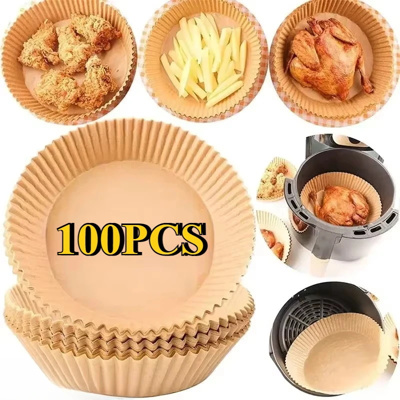 100Pcs Air Fryer Paper Liners Non-stick Disposable Liners Baking Paper Air Fryer Oil-proof Food Grade Baking