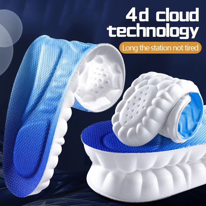 4D Shock Insoles Soft High Elasticity Shoe Pads Breathable Deodorant Shock Absorption Cushion Arch Support Insole Men Women