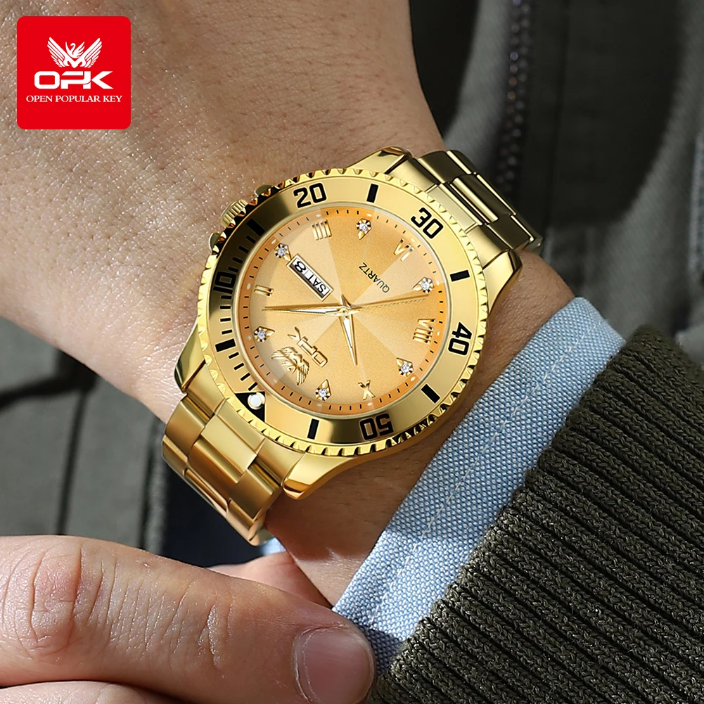 OPK Brand Men's Luxury Gold Waterproof Wristwatch