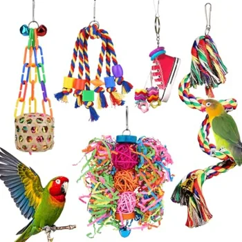 Bird Toys for Parakeet Parrot Conure Chewing Shredding Foraging Toys with Rope Perch Bird Cage Accessories for Cockatiel Budgie 1