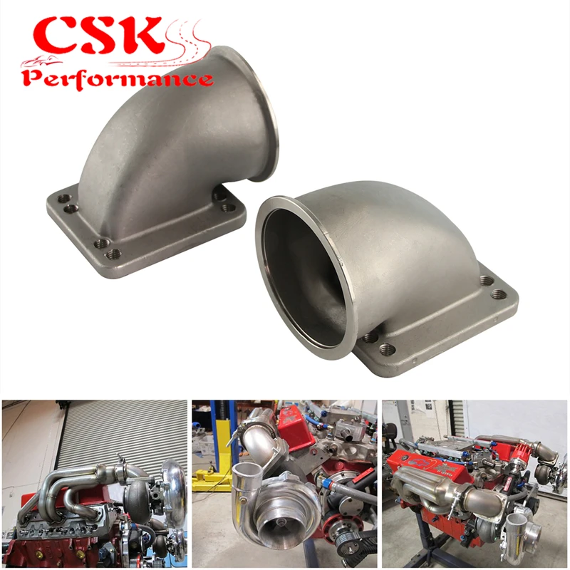 76Mm Vband 90 Degree Cast Steel Turbo Elbow Adapter Flange For T3 T4 Turbo 2Pcs