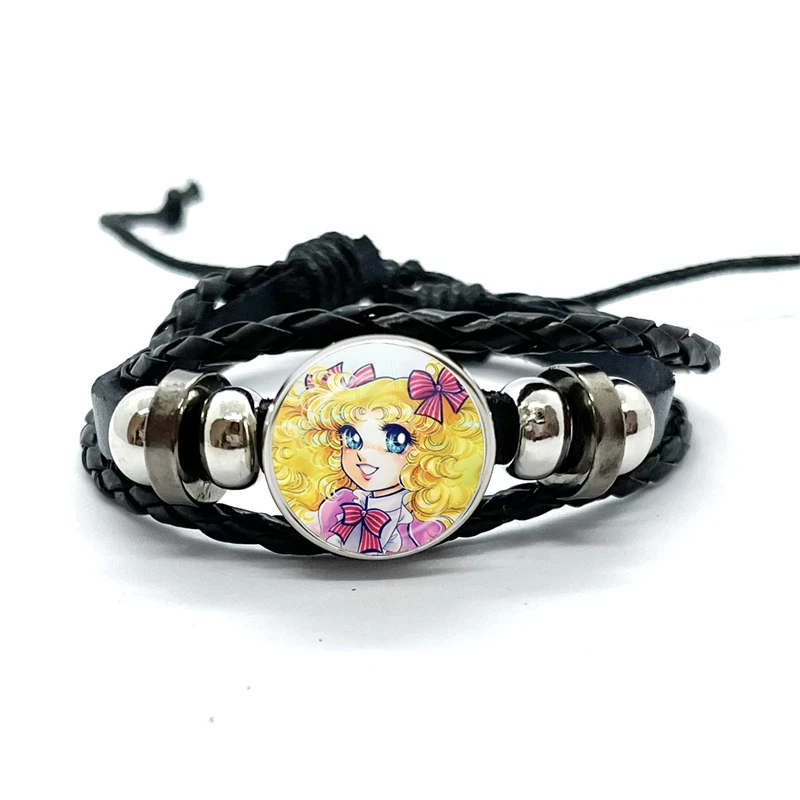 Anime Manga Candy Pattern Leather Bracelets Glass Dome Snap Button Bracelet & Bangles Fashion Women Men Jewelry 6