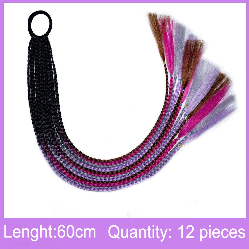 New Braids Wigs Long Hair For Women Color Pigtails Hip Hop Twist Gradient Color Ethnic Style Three-strand Dirty Braids Ponytail elastic headbands for women Hair Accessories