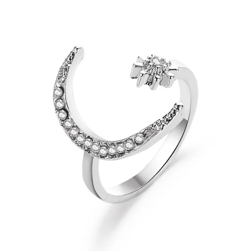 Womens Ring Zircon Moon Star Ring for Women