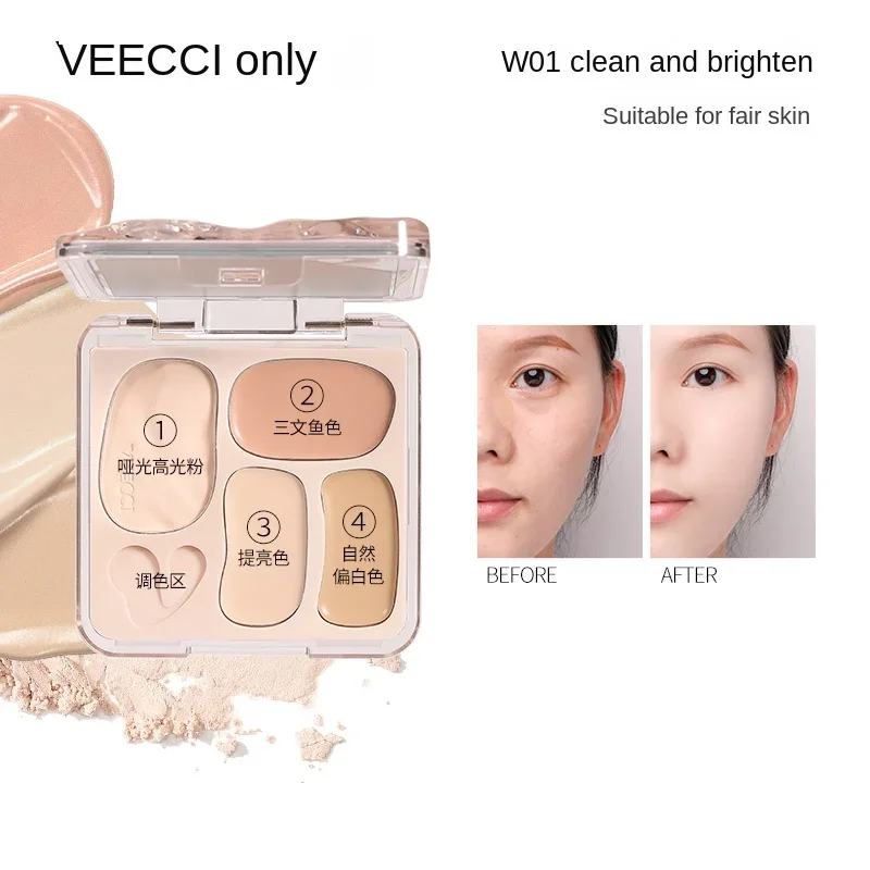 VEECCI Four Colour Concealer Palette Conceal Dark Eye Circles & Pimple Marks Long Lasting Hydrating Concealer Cream