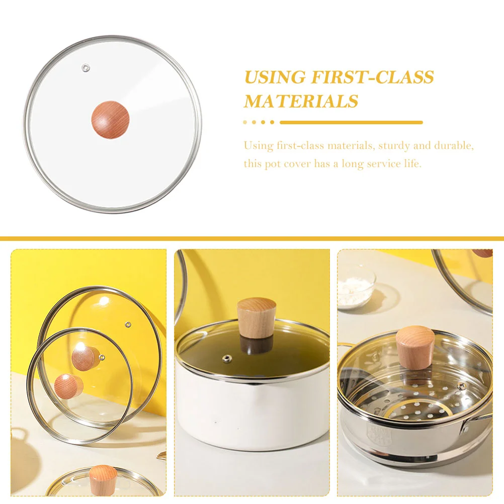 18Pcs Pot Cover Tempered Glass Pan Lid Cookware Parts Wood Knob Kitchen Utensil Sturdy High Temperature Resistance