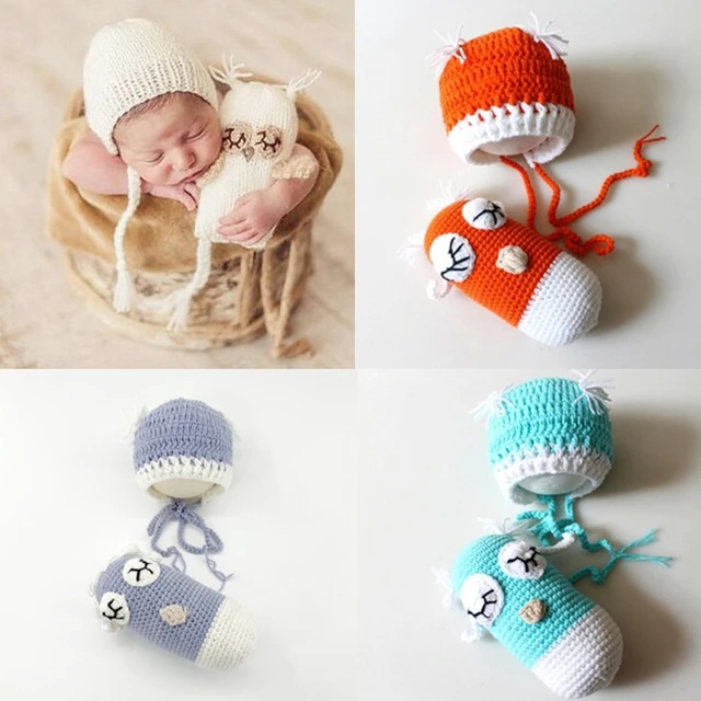 Crochet Knitted Newborn Photography Prop Doll+Hat Handmade Adjustable Baby  Bonnet for Kids Studio Photo Shooting Accessories - AliExpress