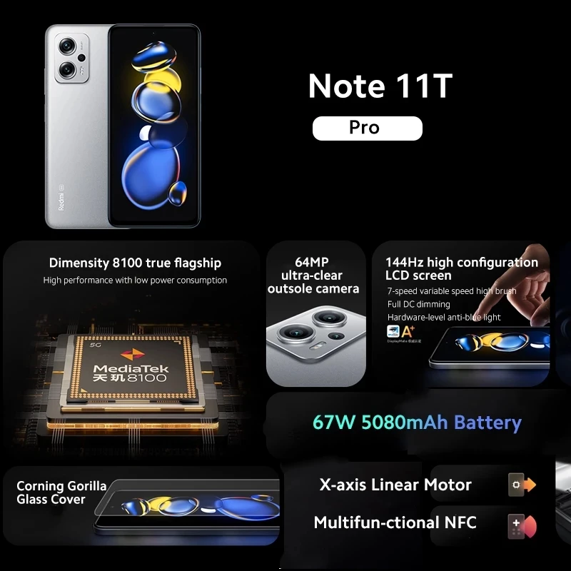 Global ROM Xiaomi Redmi Note 11T Pro 11 T 5G 128GB/256GB Dimensity