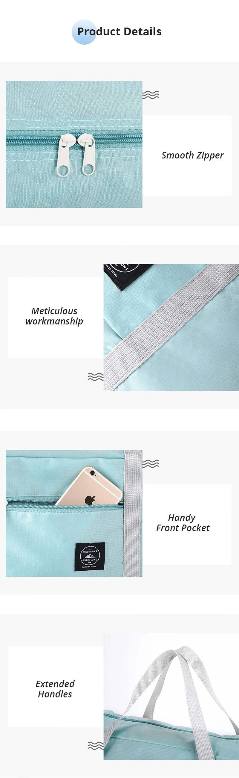 2er-Pack faltbare Reisetasche für Flugzeuge, Handgepäcktasche, Weekender, Übernachtung, Krankenhaus-Einkaufstasche, Fitnessstudio, Seesack, Damen und Herren – Detail 5