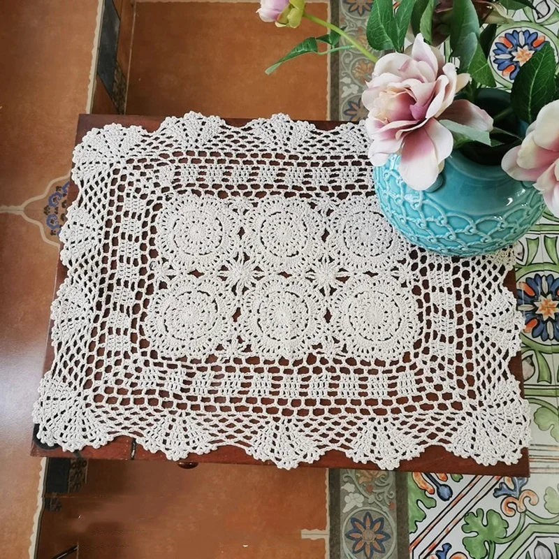 

Pastoral cotton handmade flower Crochet placemat Christmas dining table place mat cloth wedding Table decoration and accessories