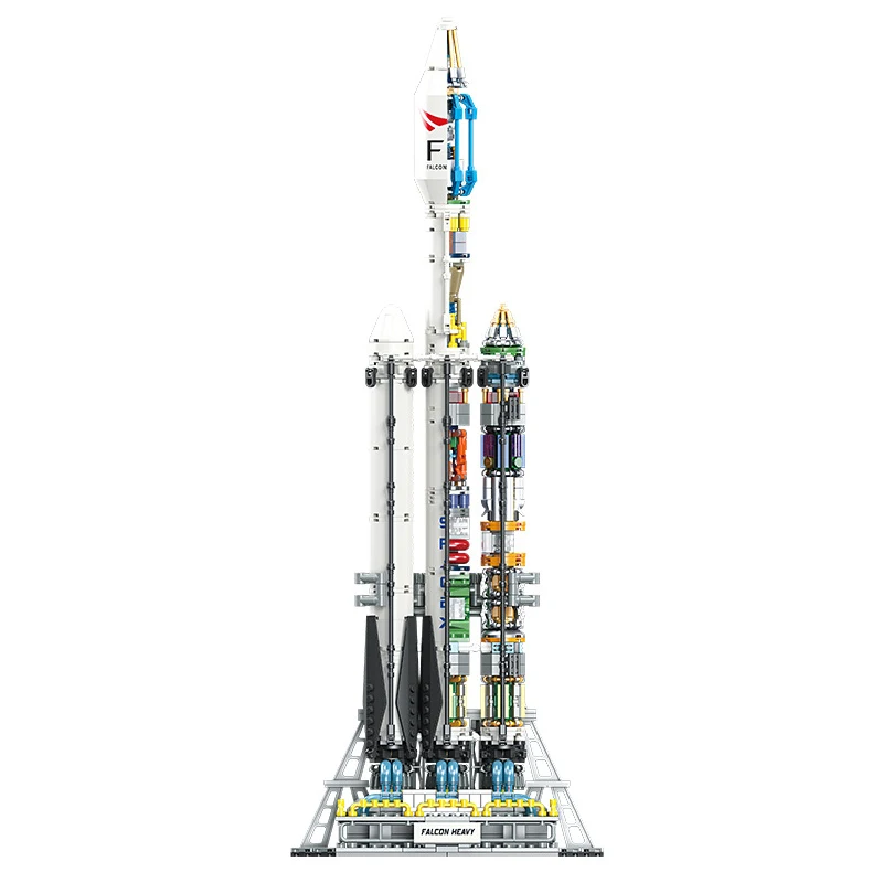 Carrier Rocket Falcon Heavt Model Building Blocks Moc Jj9031 Trasporto Aerospaziale Mattoni Idee Educative Giocattolo Bambini Ragazzi Regalo