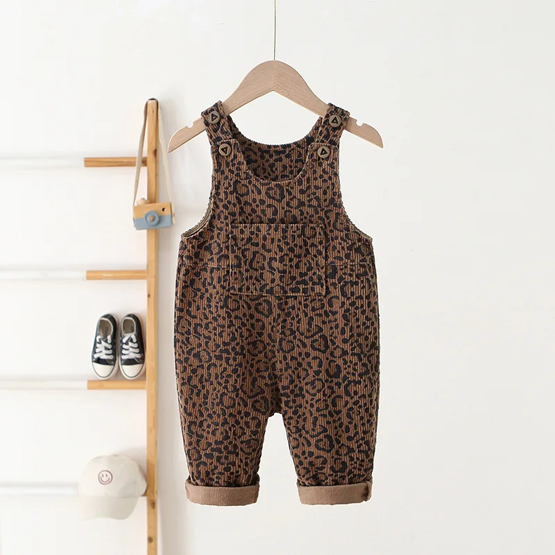 Corduroy Kids Jumpsuits Leopard Print Overall