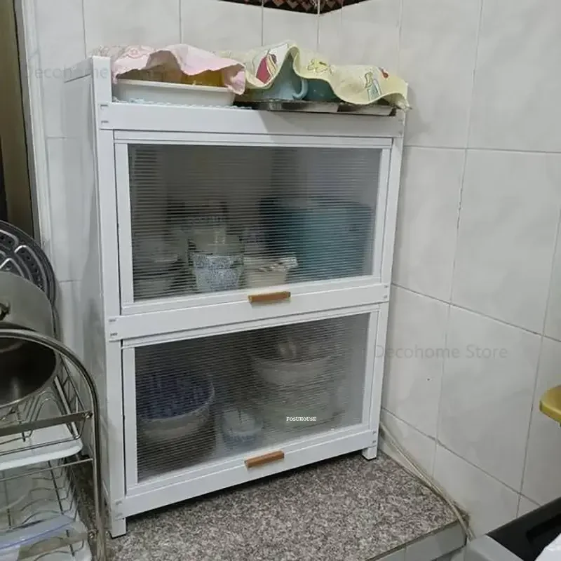 Multifunctional Floor Kitchen Cabinets Rack Cupboard Simple Kitchen Cabinet Locker Multi-layer Storage Cabinet with Door Rack U 6