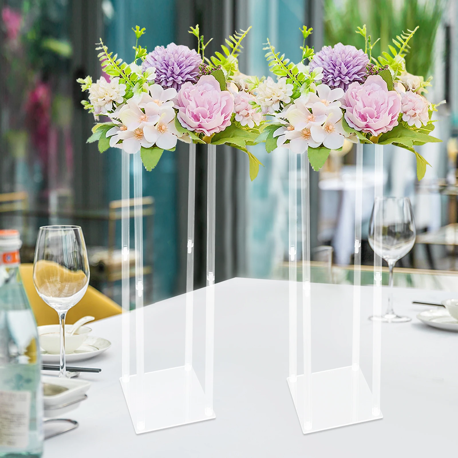 Clear Wedding Geometric Flower Vase Column Stand for Wedding Party Table Centerpiece