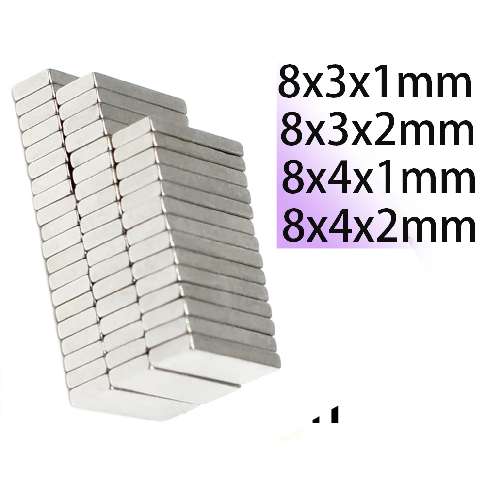 N35 8x3x1 8x3x2 8x4x1 8x4x2 Rectangle Square Neodymium  Strong bar Magnet discount Search Tiny Magnetic Block Magnets wholesale