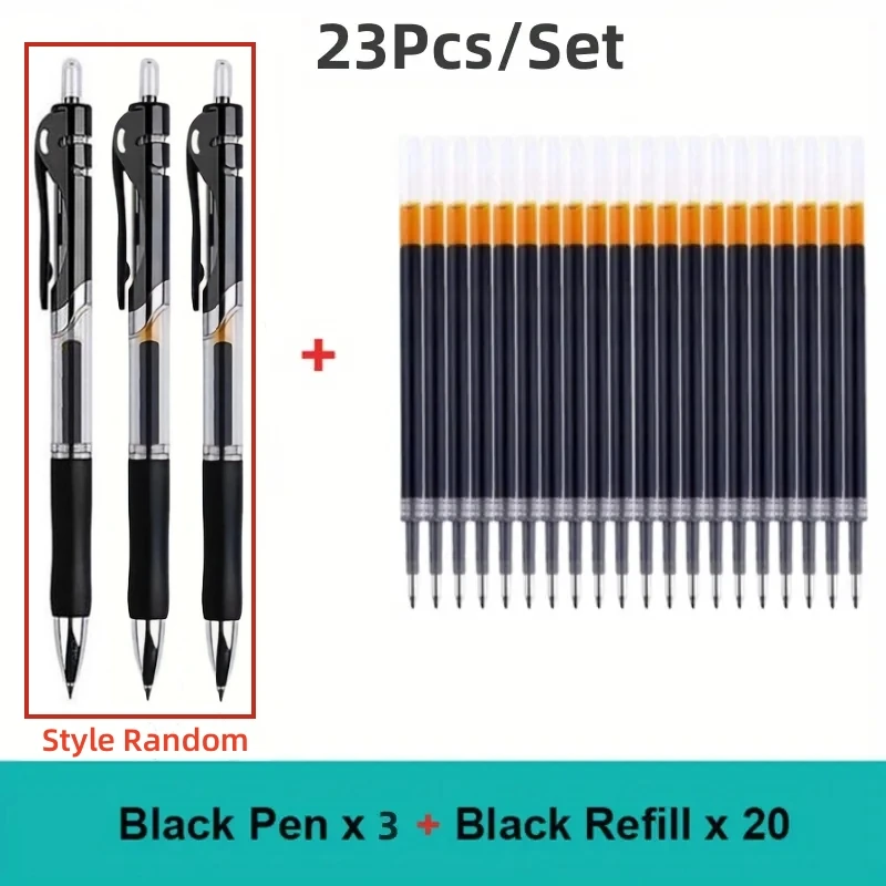 Versatile 23-Piece Retractable Ballpoint Pen Set with Replaceable Refills - Black, Red, Blue Ink