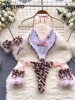 CHILLGIO Women Leopard Print Velour Bodysuits Fashion One Piece Combination Catsuits Halter Vintage Bodycon Sexy Onesie Lingerie - Image 2