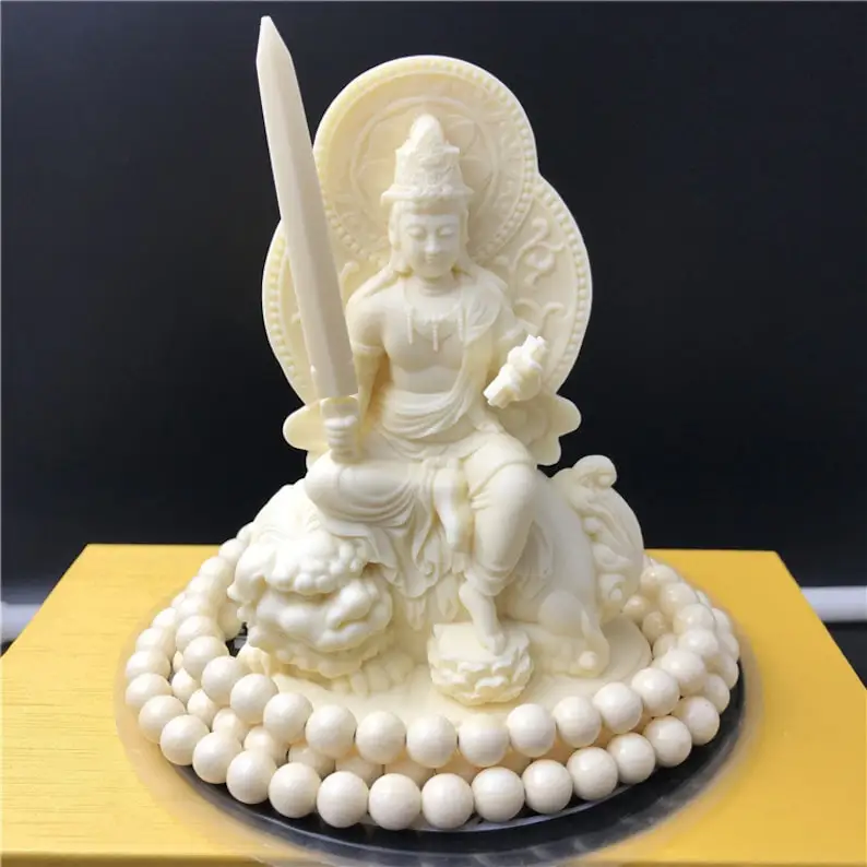 

Manjushri Buddha Statue with Lion,Zen Meditation Room Decoration,Lucky Buddha Feng Shui