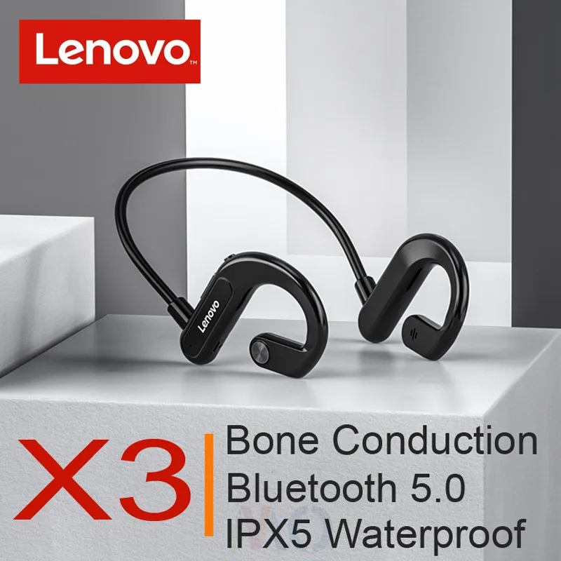 레노버 X3 공기 전도 이어버드, 무선 블루투스 스포츠 이어폰, IPX5 방수 헤드셋, 달리기용 마이크 포함 