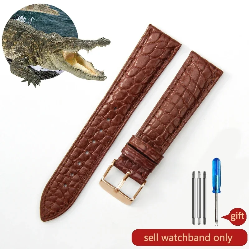thumbnail image 1 of Correa de reloj de piel de cocodrilo de cuero genuino para hombre y mujer, hebilla de mariposa con aguja para Mido Longines Famous Master Omega IWC Watchband, 1 of 5