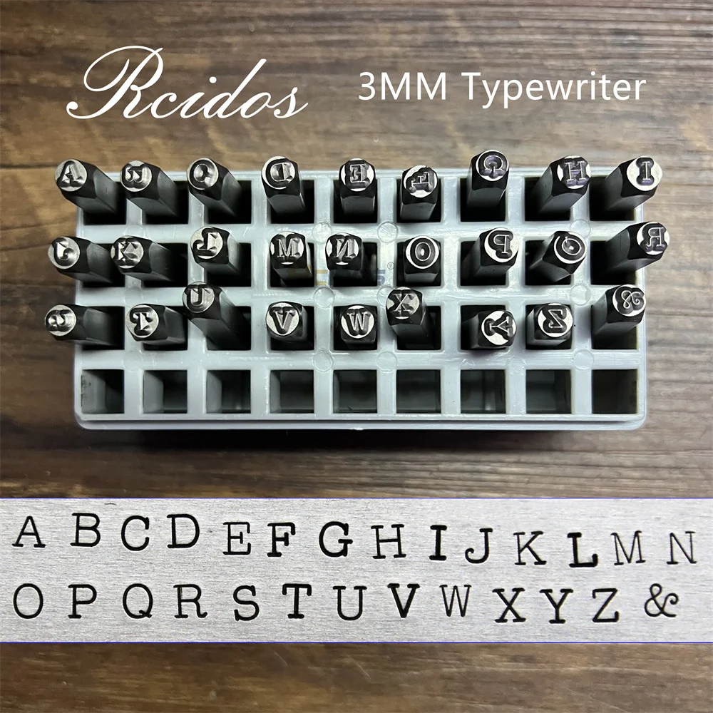 RCIDOS 3MM Typewriter Letter Metal Stamp Set,DIY Jewelry Steel punch stamp letters Kit,27PCS/BOX