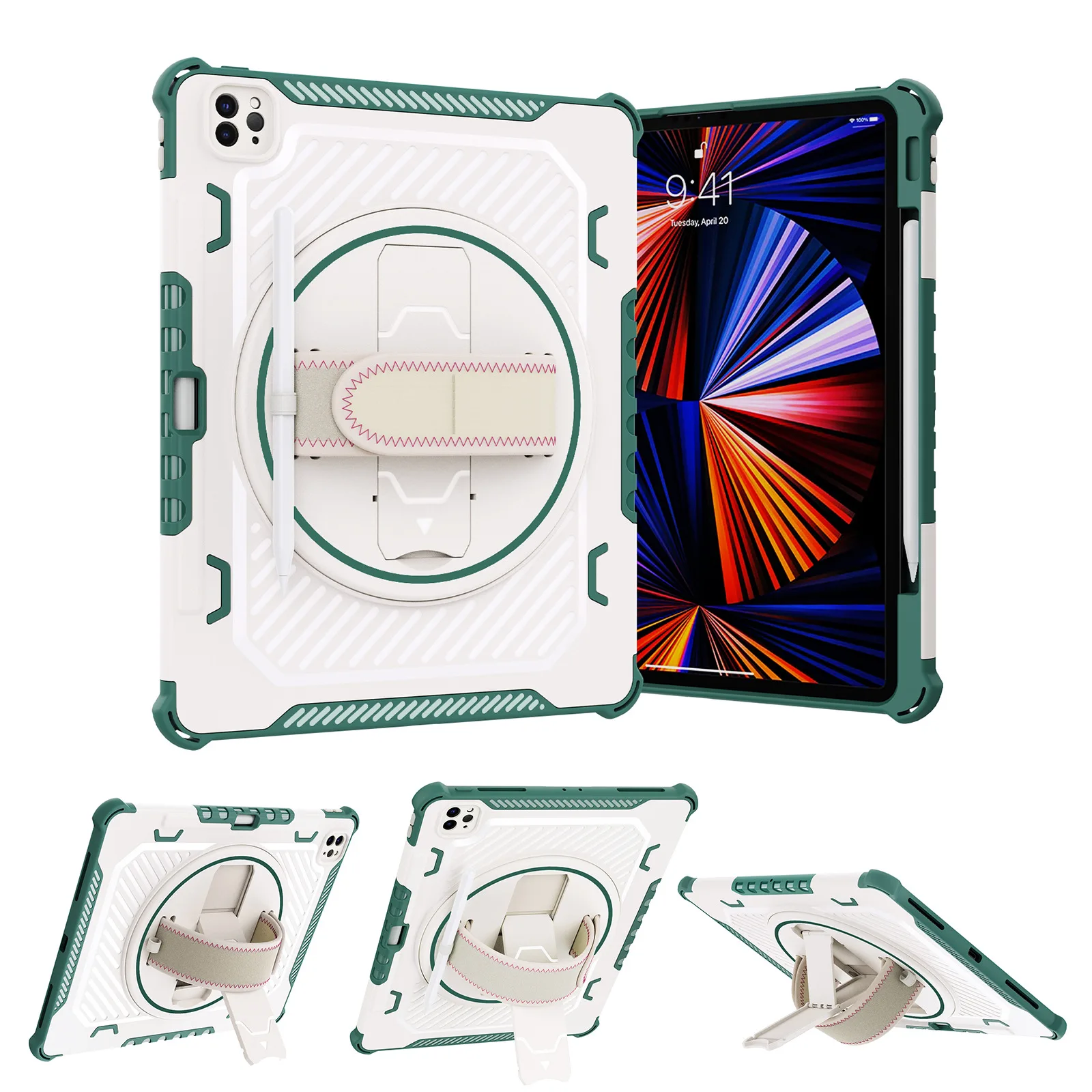 Prova de Choque para Ipad Pro 11 2023 m2 12.9 Completo-corpo Áspero Kickstand Capa Ipad ar 2023 Air4 10.9 Girando Alça de Mão Case Case à