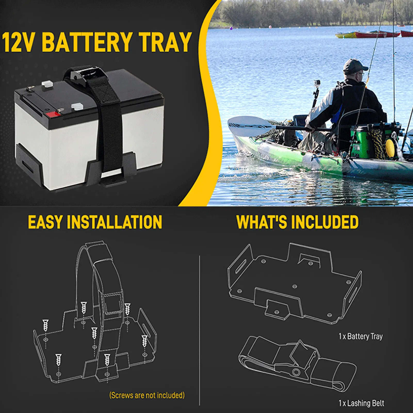 Small Battery Tray Safe Storage Compact Pre Drilled Easy To Install Versatile 12V 6V Battery Tray with Hold Down Strap for Boat