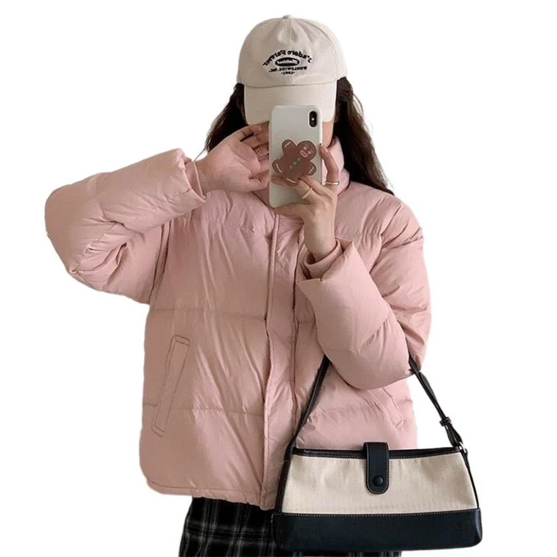 

Новинка зимние женские пуховики с воротником-стойкой базовая одежда из хлопка для студентов универсальная однотонная уличная одежда в Корейском стиле теплая верхняя одежда