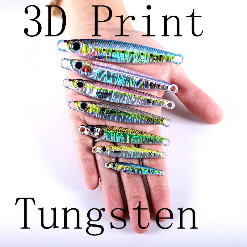 3D Printing Tungsten Jig Fishing Lure Sea Fishing Long Casting Micro Jigs 10g-120g Fast Sinking Luminous Vertical Jigging Lure 5