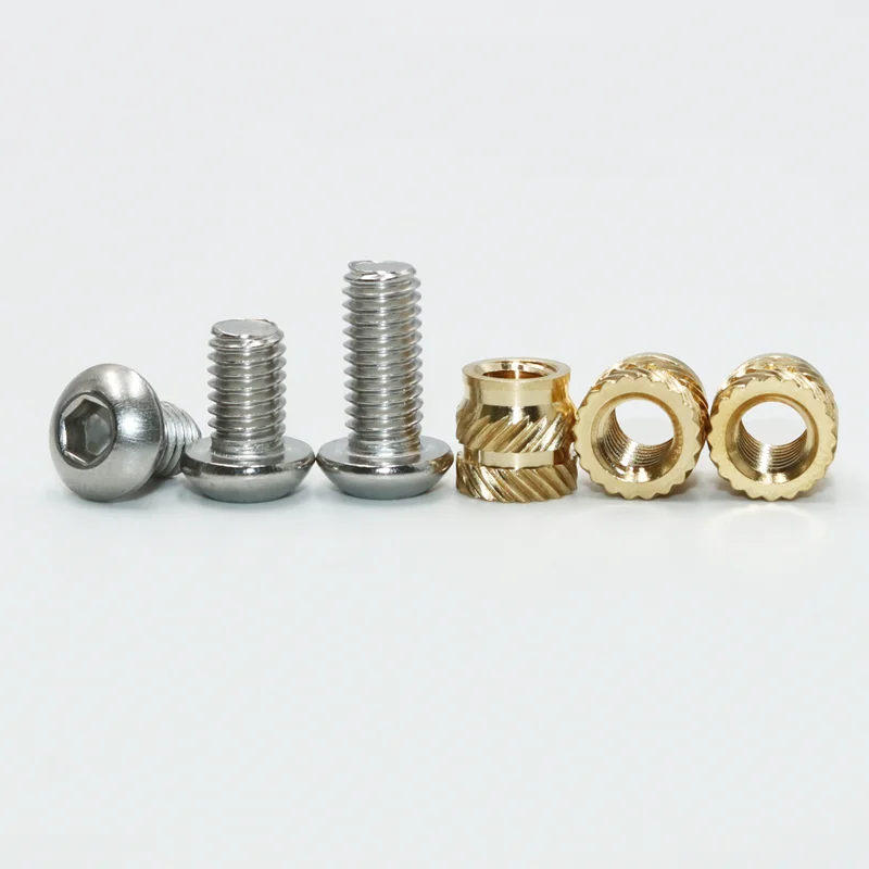 600p Threaded Insert Nut Brass Knurled Hot Melt Heat Embedded Copper Nuts and Stainless Steel Hex Socket Round Screw Allen Bolts